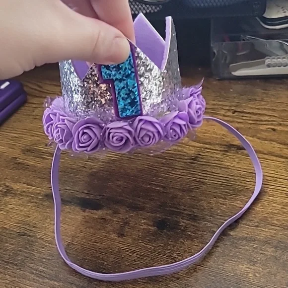 First Year Tiara "1" Purple & Silver - Picture 2 of 4